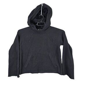 Womens Athleta Black Crop Pullover Hoodie Sweatshirt Cotton Blend Long Sleeve S